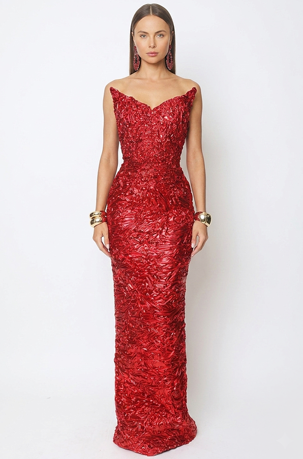 Shinny Fabric Sculpted Gown
