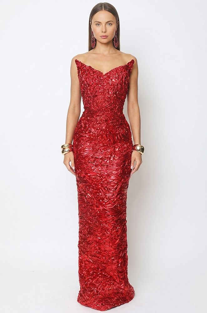 Shinny Fabric Sculpted Gown