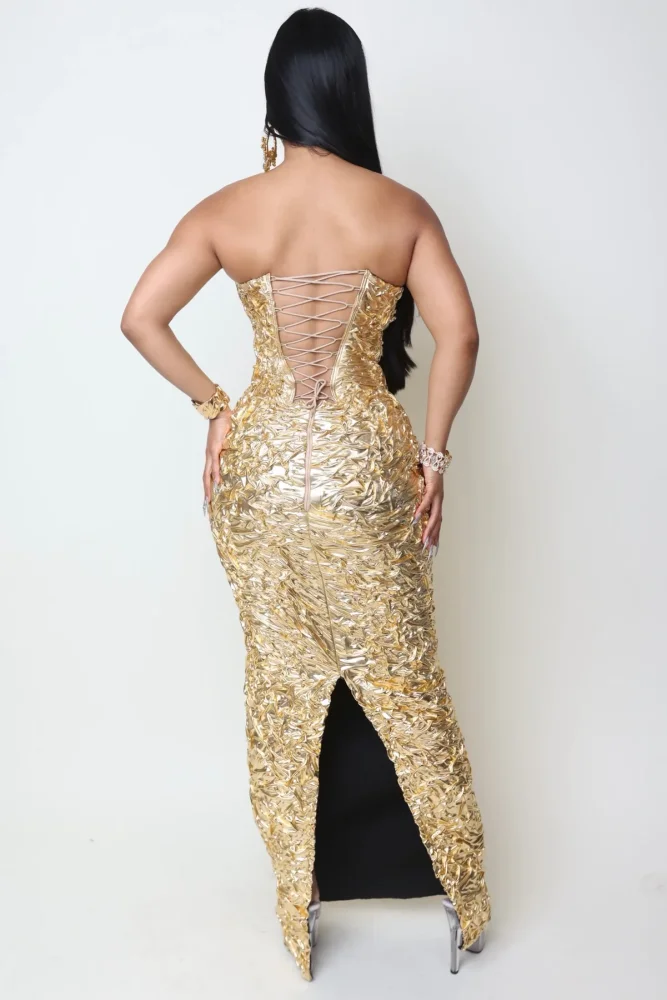 Shinny Fabric Sculpted Gown