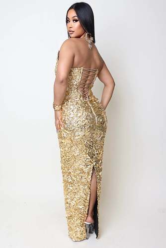 Shinny Fabric Sculpted Gown