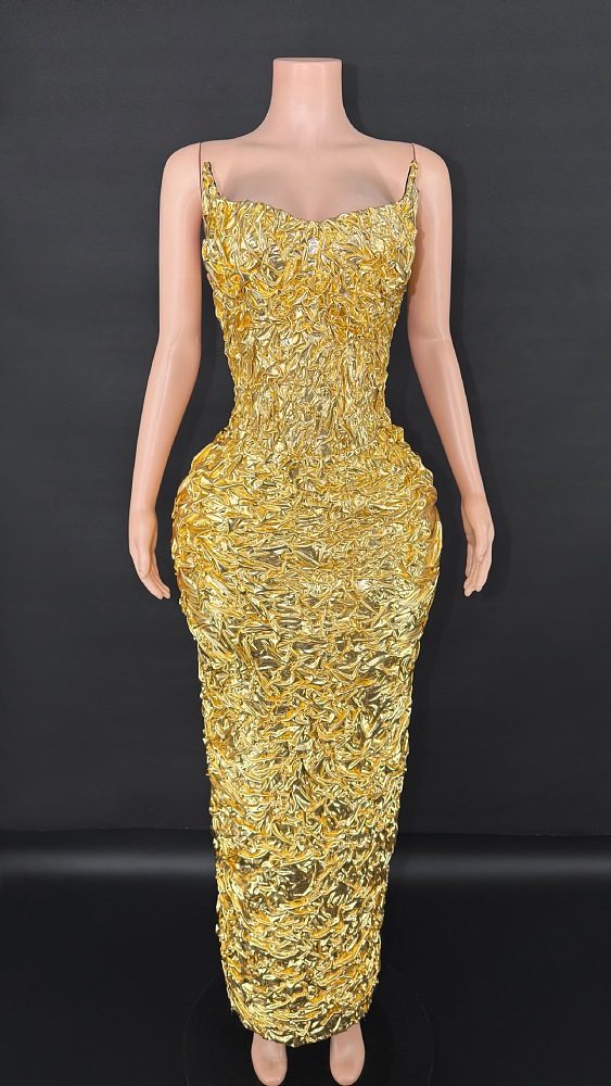 Shinny Fabric Sculpted Gown