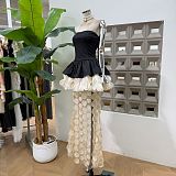 Black Off Shoulder Maxi Dress with Floral Applique