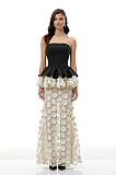 Black Off Shoulder Maxi Dress with Floral Applique