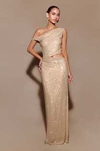 Diamante One Shoulder Maxi Dress