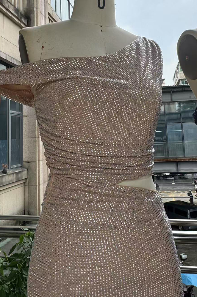 Diamante One Shoulder Maxi Dress