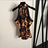 Barocco-Print Stretch Halter Top
