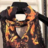 Barocco-Print Stretch Halter Top