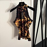 Barocco-Print Stretch Halter Top