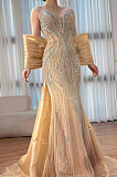 Luxury Designer Pink Mermaid Evening Dress with Big Bow
