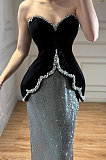 Luxury Black Strapless Beaded Mermaid Evening Dress