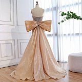 Luxury Designer Pink Mermaid Evening Dress with Big Bow
