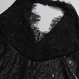 Halter Lace Hem Sequins Mini Dress