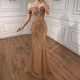 Strapless Off The Shoulder Elegant Beaded Mermaid Evening Dress