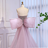 Luxury Designer Pink Mermaid Evening Dress with Big Bow