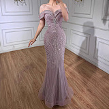 Strapless Off The Shoulder Elegant Beaded Mermaid Evening Dress