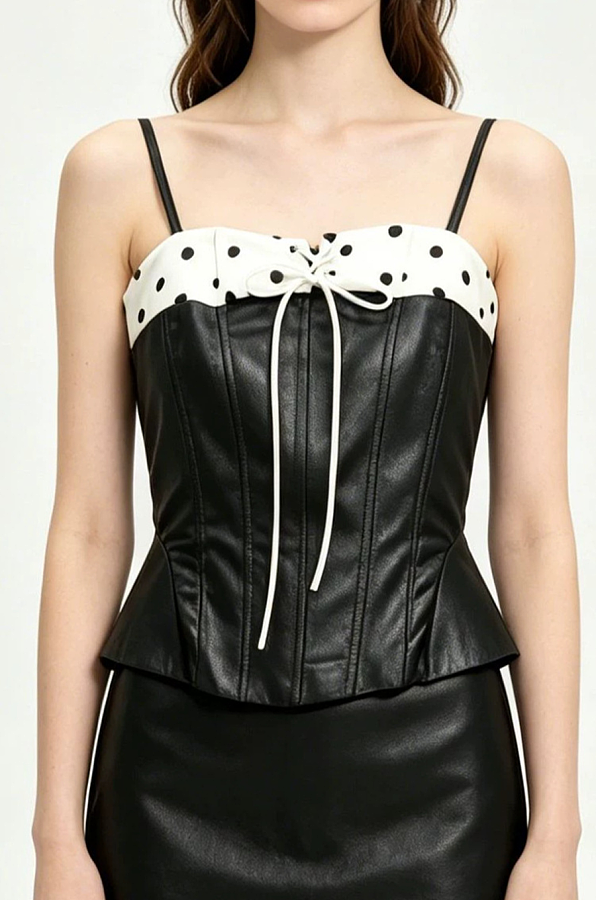 Polka Dot  Leather Tank Top