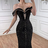 Strapless Off The Shoulder Elegant Beaded Mermaid Evening Dress