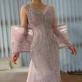 Luxury Designer Pink Mermaid Evening Dress with Big Bow