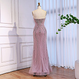 Luxury Designer Pink Mermaid Evening Dress with Big Bow