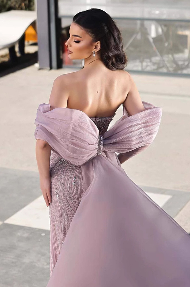 Luxury Designer Pink Mermaid Evening Dress with Big Bow