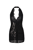 Halter Lace Hem Sequins Mini Dress
