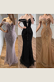 Strapless Off The Shoulder Elegant Beaded Mermaid Evening Dress