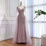 Luxury Silver Nude Crystal Beaded Mermaid Evening Dress