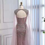 Luxury Silver Nude Crystal Beaded Mermaid Evening Dress
