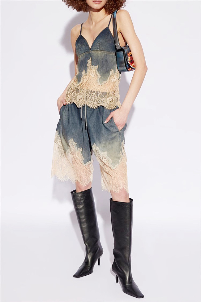 Patchwork Lace Tank Top & Shorts
