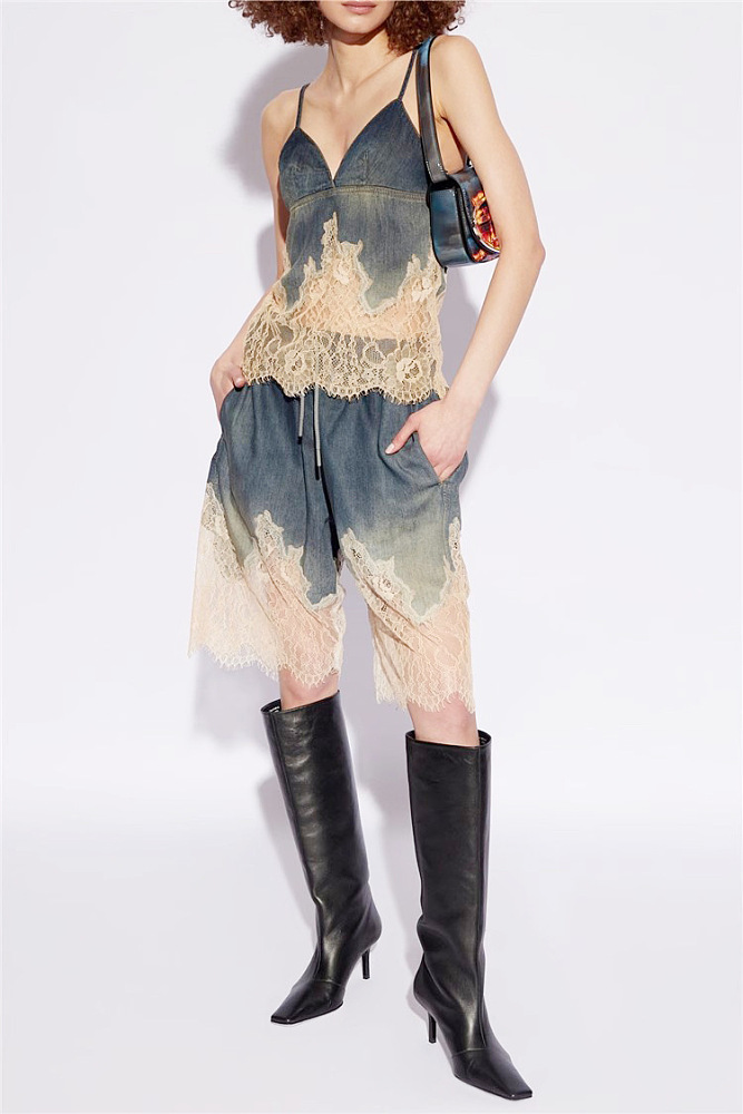 Patchwork Lace Tank Top & Shorts