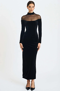 Velvet Patchwork Long Dress