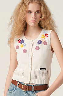 Miu Miu Cashmere Floral Embroidered Vest