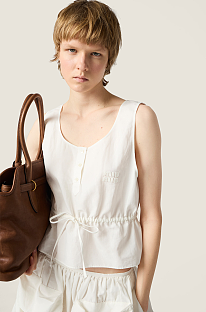 White Slubbed Poplin Top