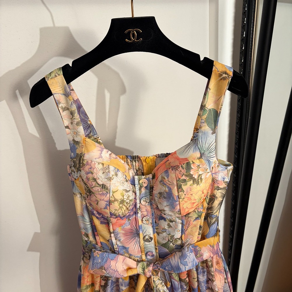 knee length dresses for ladies Zimmermann Tama Corset Midi Dress Purple Pansy Print main image 0