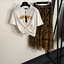 Versace Jeans Couture White Cotton T-shirt and Baroque Print Skirt