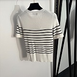 Logo Embroidered Striped Tee