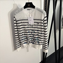 Striped Sweater with Butterfly Embroidery