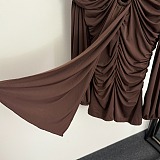 Brown Ruched Dress with Keyhole