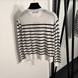 Striped Sweater with Butterfly Embroidery