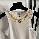 White Tank Top with Gold Necklace