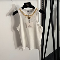White Tank Top with Gold Necklace