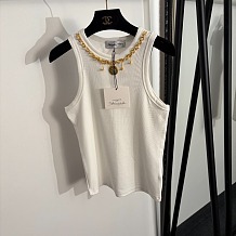 White Tank Top with Gold Necklace