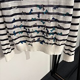 Striped Sweater with Butterfly Embroidery