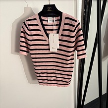 V-Neck Striped Knit Top