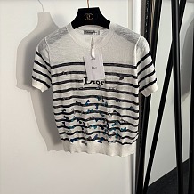 Butterfly Embroidered Striped Tee