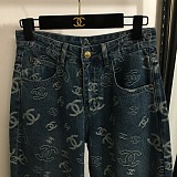 Chanel All-Over Logo Wide-Leg Jeans
