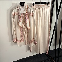 Zimmermann Ivory Silk Scarf-Print Shirt & Trousers Set