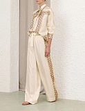 Zimmermann Ivory Silk Scarf-Print Shirt & Trousers Set