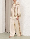 Zimmermann Ivory Silk Scarf-Print Shirt & Trousers Set