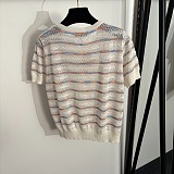 Miu Miu Striped Pointelle Knit Cardigan